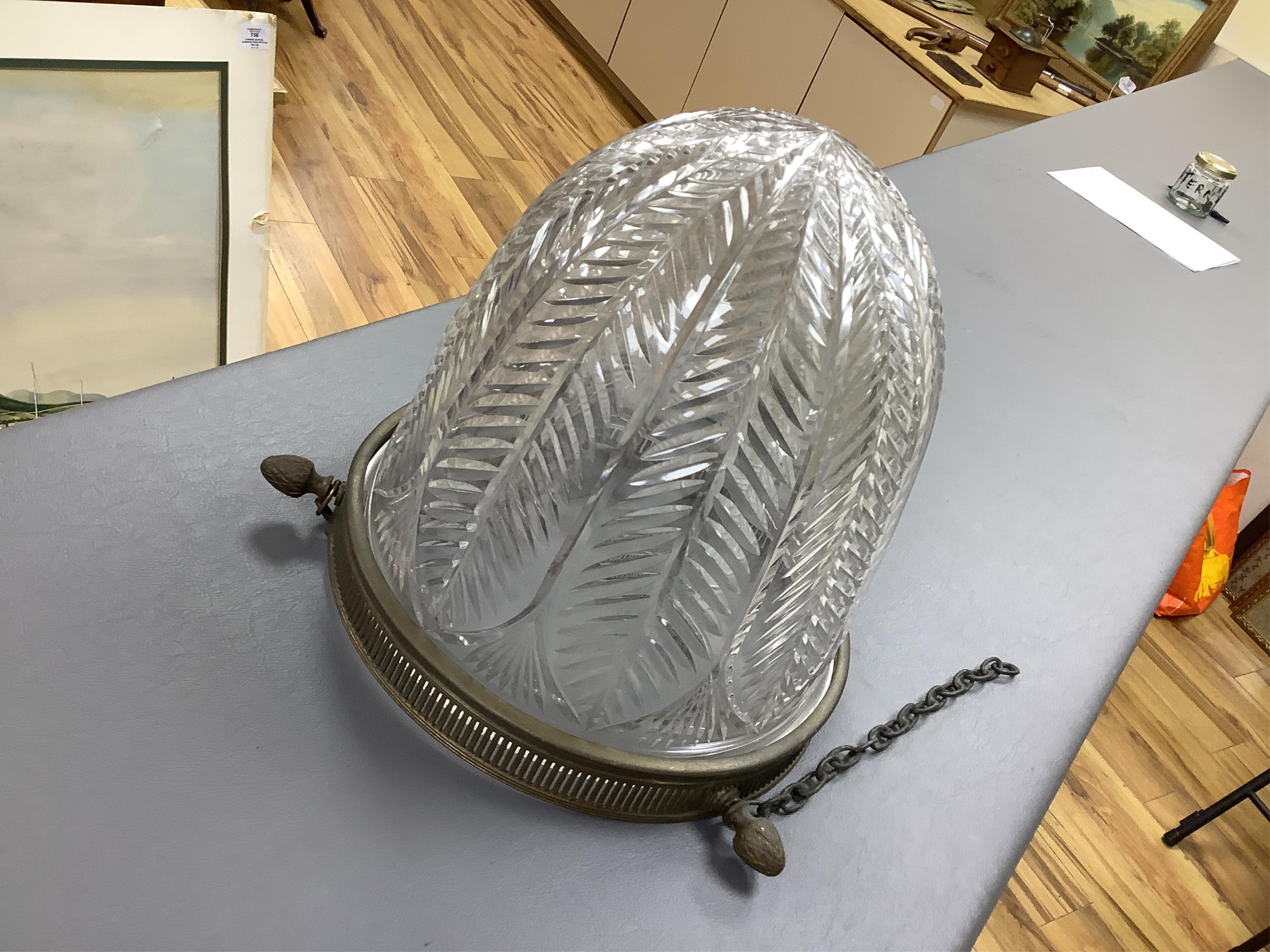 Two metal and glass lanterns, and a bag chandelier (3)